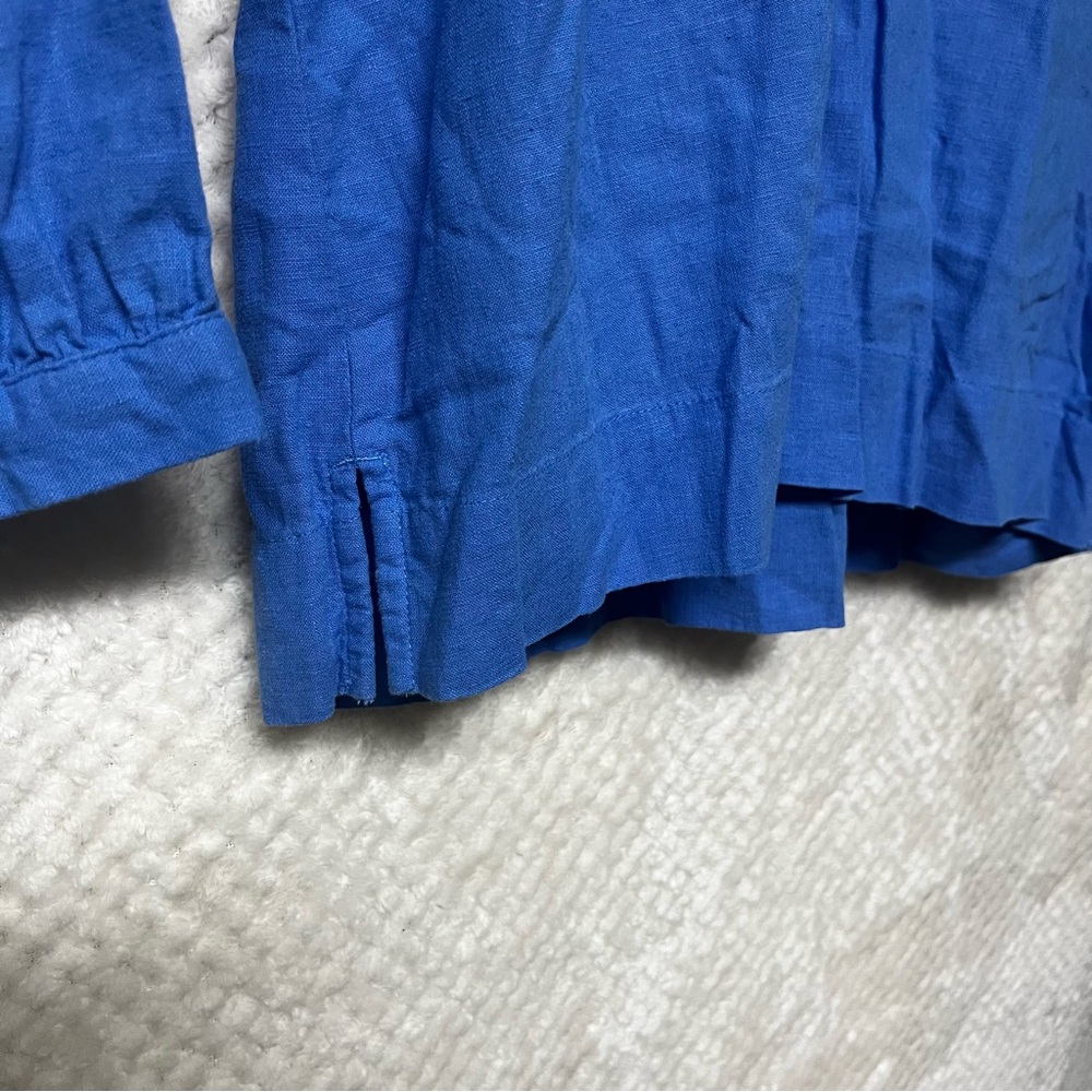 LOFT Womens Top Royal Blue Blouse with Sleeve Accents V Neck Linen Blend Small - Picture 5 of 10